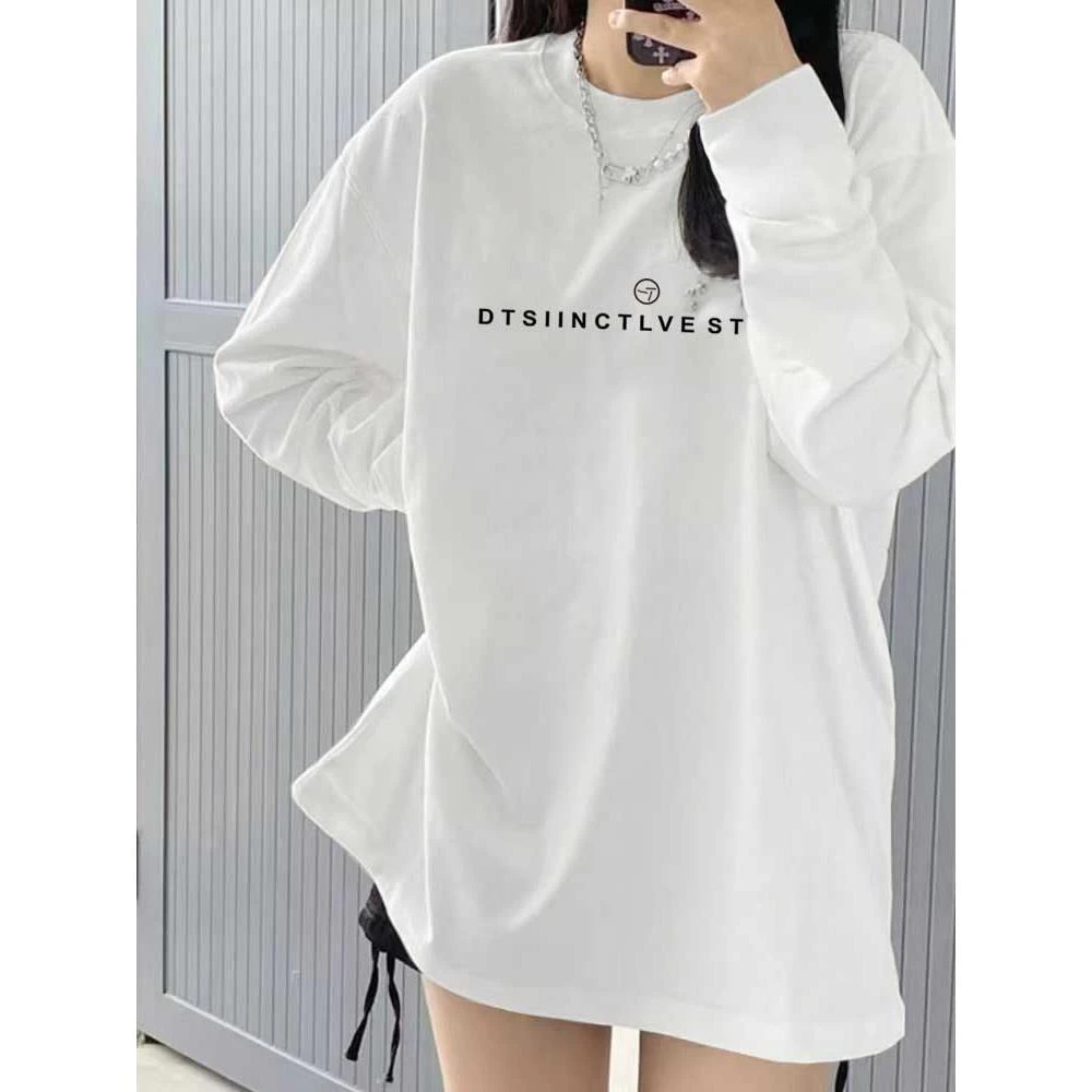 双面德绒中长款平口下摆T恤衫女搭配鲨鱼裤的上衣气质内搭春秋冬