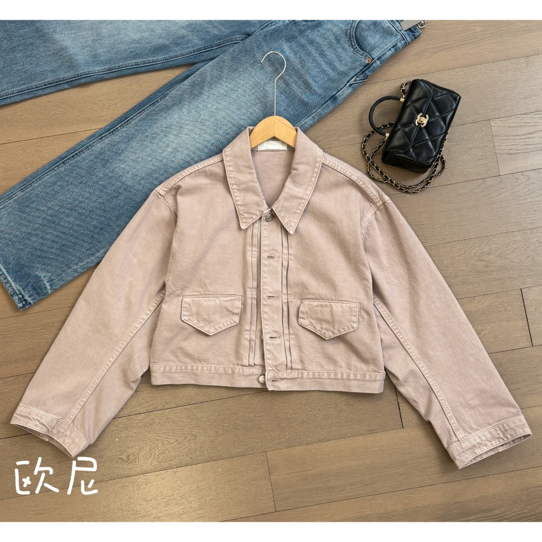 欧尼私服 2025早春翻领牛仔外套落肩夹克2502C216