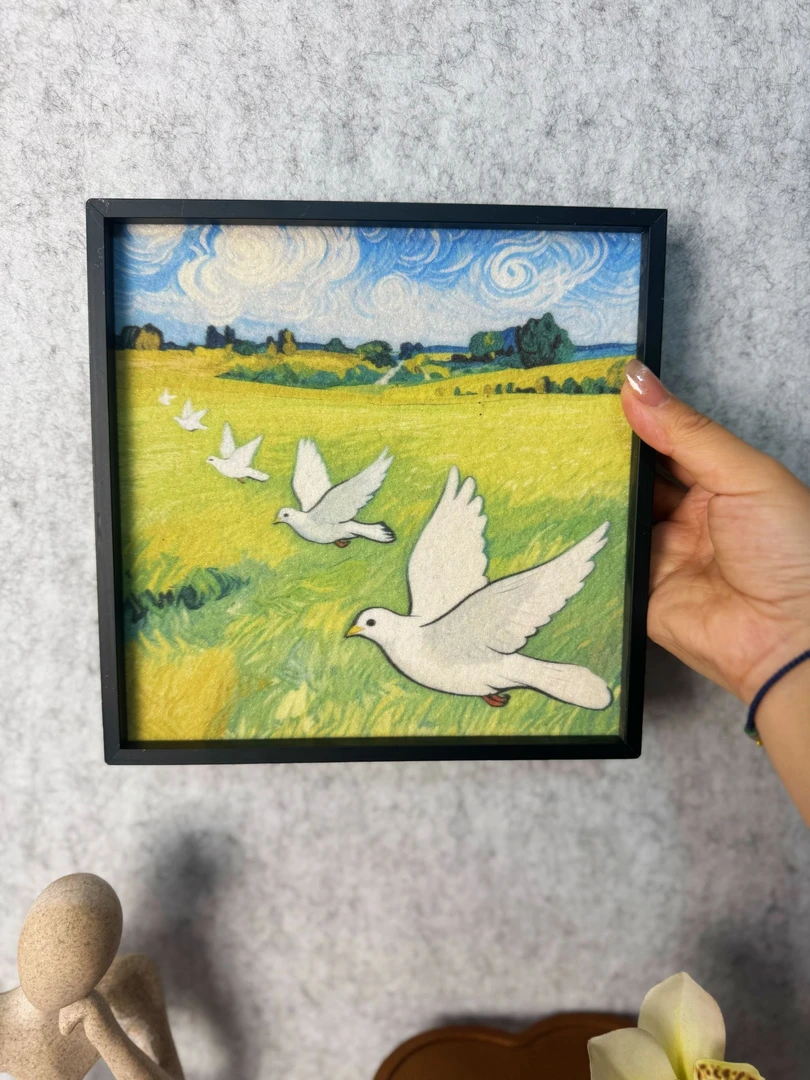 金亭沙画【白鸽】装饰画电视柜摆画创意抽象摆台梵高风