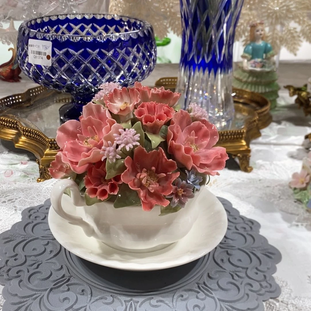 摆件0159骨瓷康乃馨花坛礼盒装