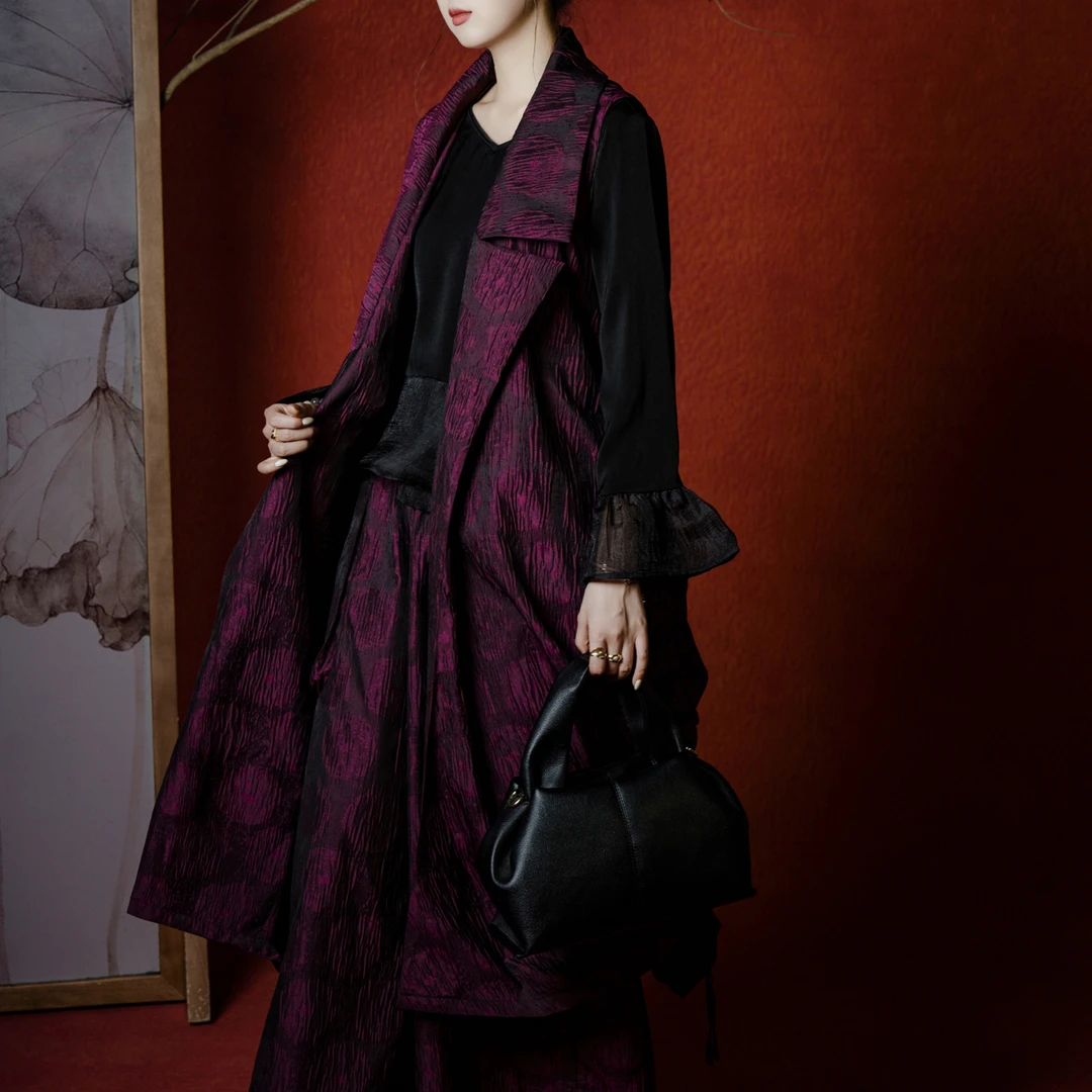 BF33215新中式紫色原创设计师款长款马甲