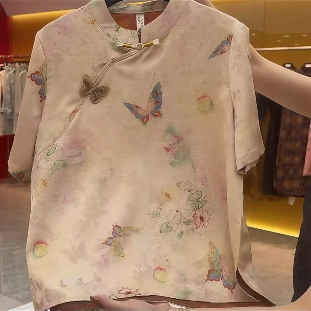 新中式夏季新款时尚复古彩蝶透气高级感上衣小衫616