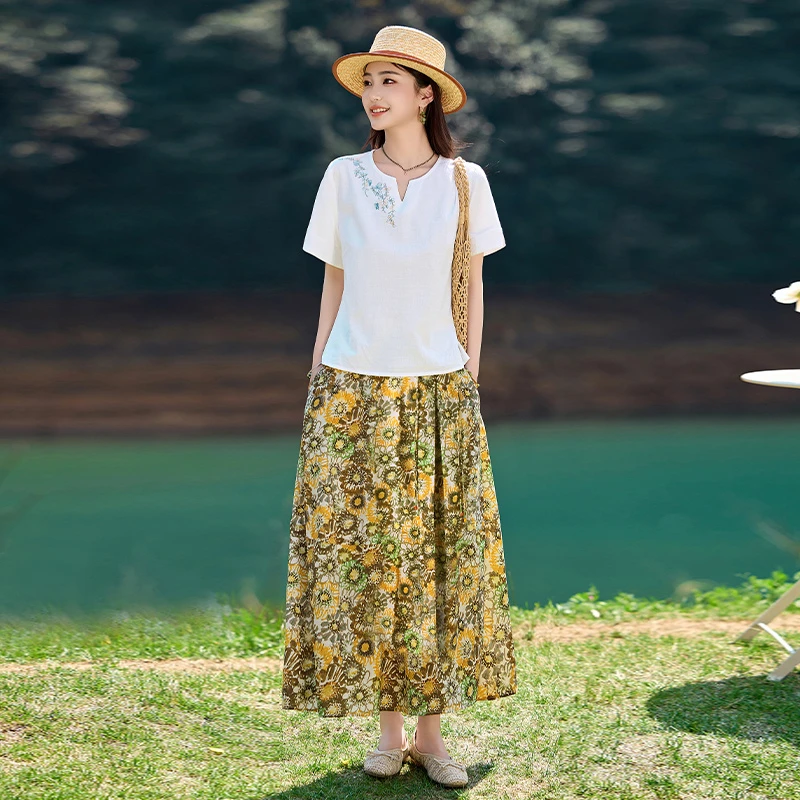 时尚纯棉碎花半身裙女2025年夏季新款显瘦高腰印花洋气减龄半截裙