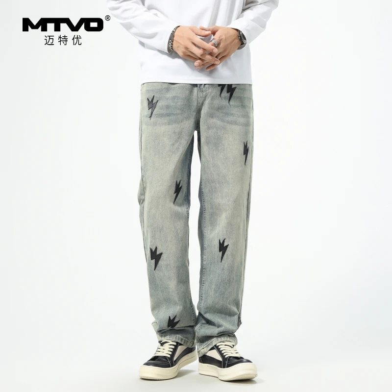 直筒休闲牛仔裤2025年夏季新款男士潮流百搭宽松高街休闲牛仔裤