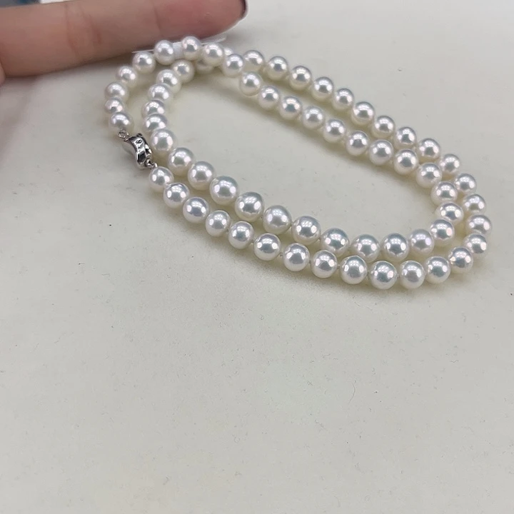 淡水珍珠银S925镶嵌颈饰6-7极光银蓝高品