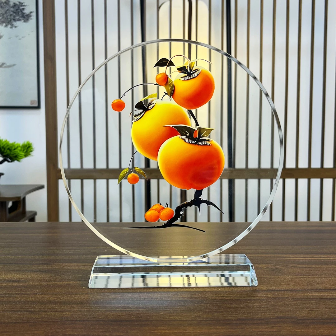 [圆形20CM]内雕柿柿如意水晶小摆件桌面家居客厅酒柜玄关水晶摆件