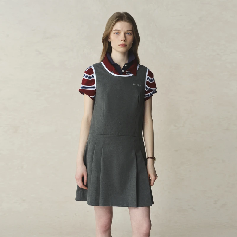 【商场同款新品】Eland衣恋背心连衣裙学院风撞色领裙子EEOWF23T7B