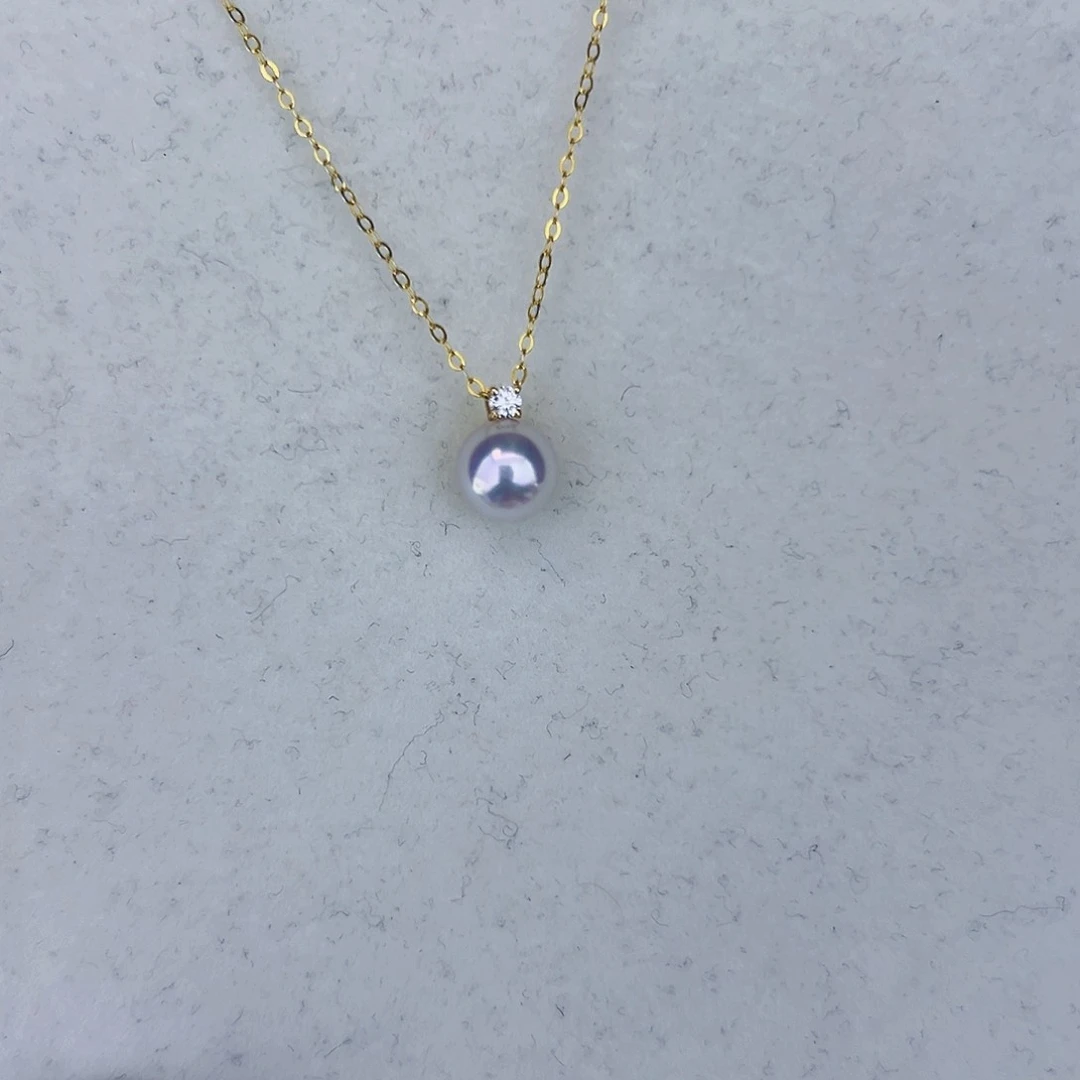 海水珍珠海水akoya王妃吊坠7-8mm18K金镶嵌