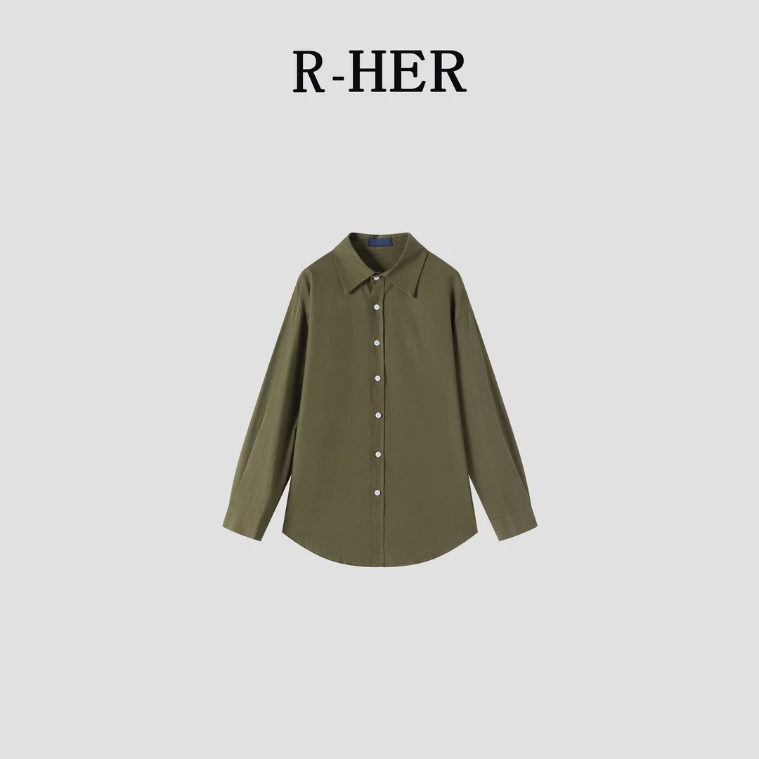 R-HER【墨绿罩衫】洋气独特别致长袖衬衫薄款复古新款气质衬衣上衣