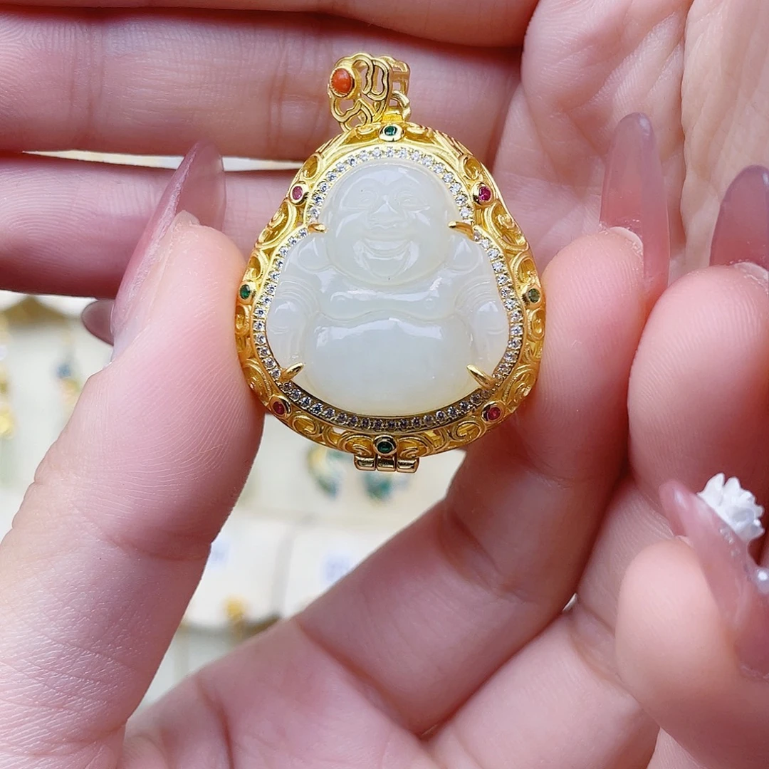 和田玉银S925镀金镶嵌颈饰