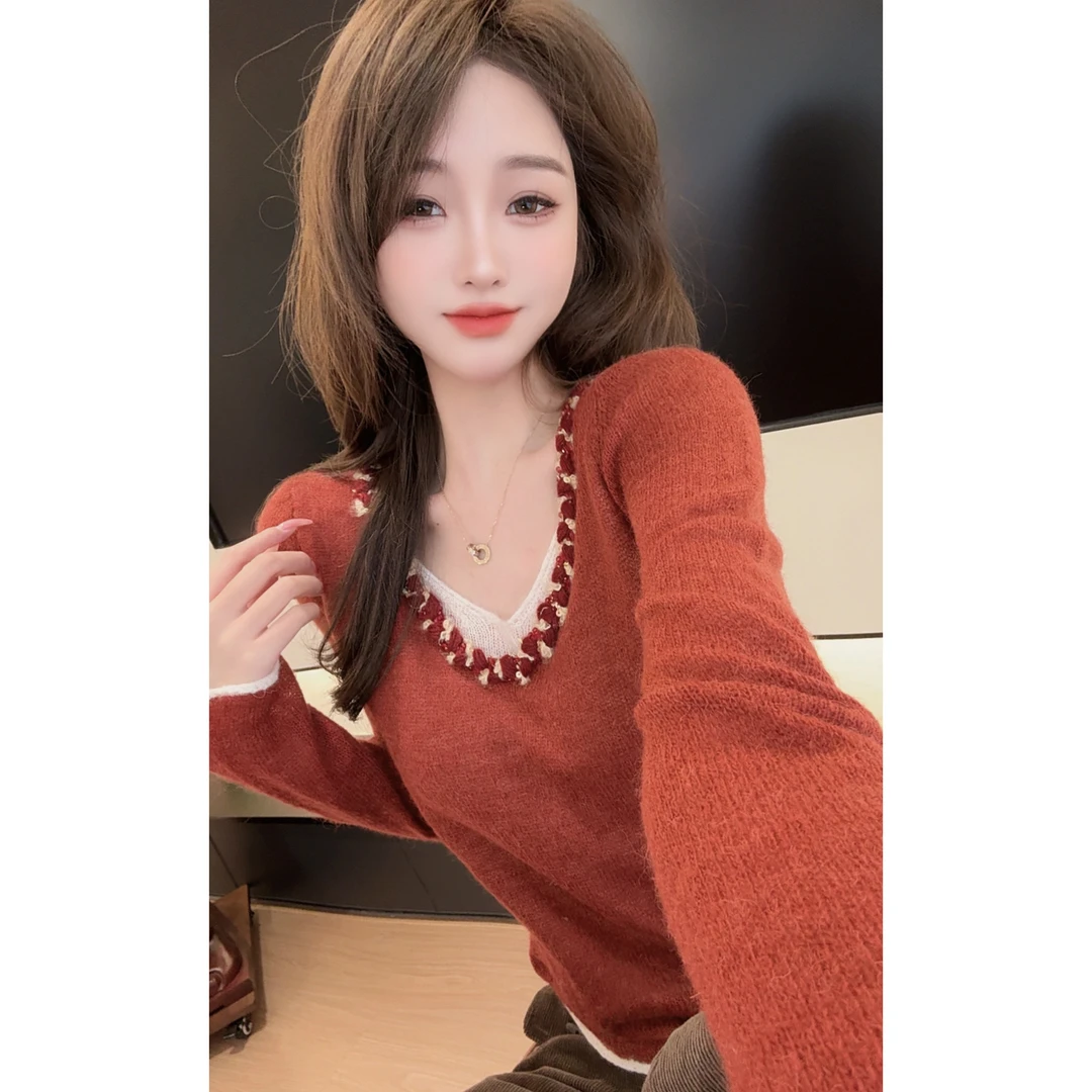 【陈陈私服】氛围感温柔软糯港风毛衣洋气长袖针织衫25110211