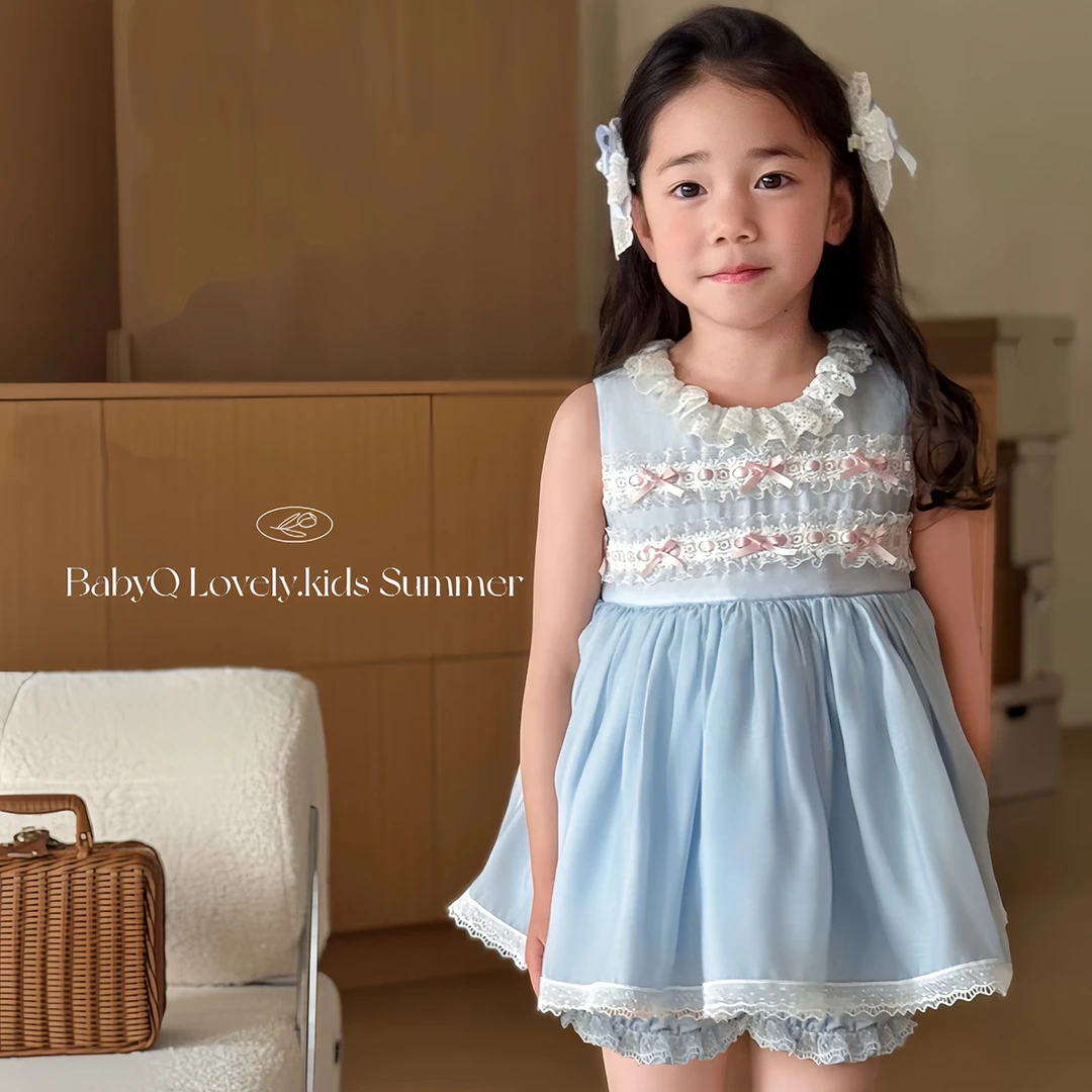 BabyQ Lovely{粉蓝小套装}两件套装蝴蝶结芭蕾风粉蓝公主精致夏日