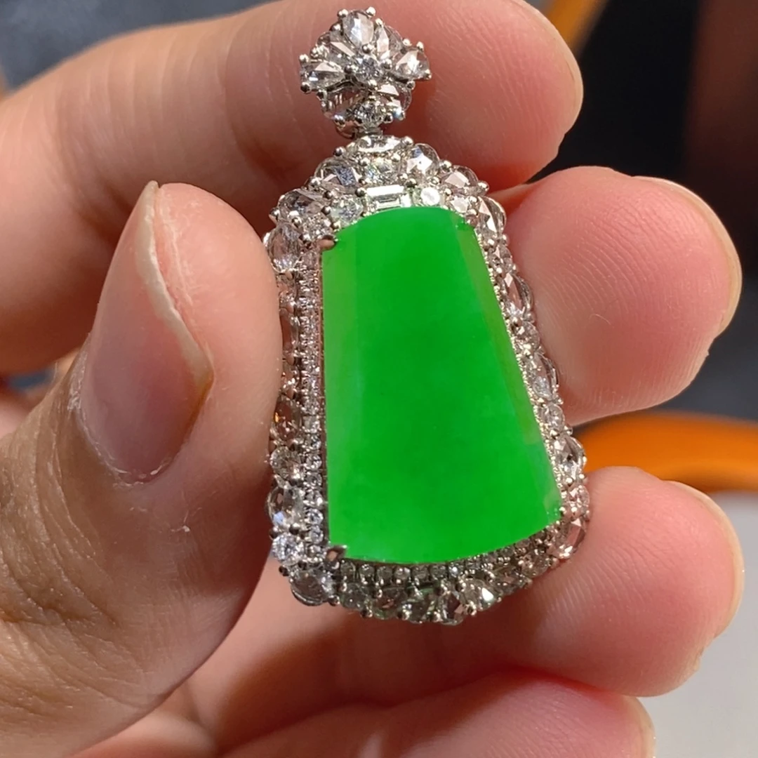 堇***鸢颈饰18K金镶嵌翡翠天然缅甸A货翡翠