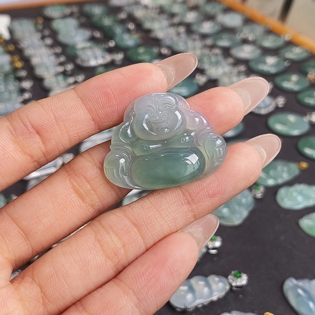 翡翠18K金镶嵌颈饰天然缅甸A货翡翠佛公