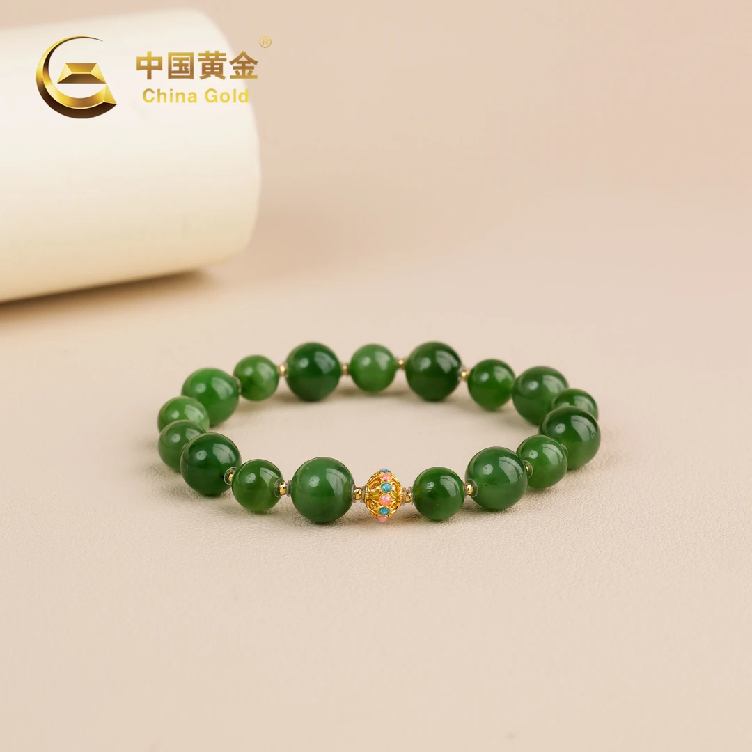 【中国黄金】仁缘 | 和田玉*手串*18K金镶嵌-S3348-臻