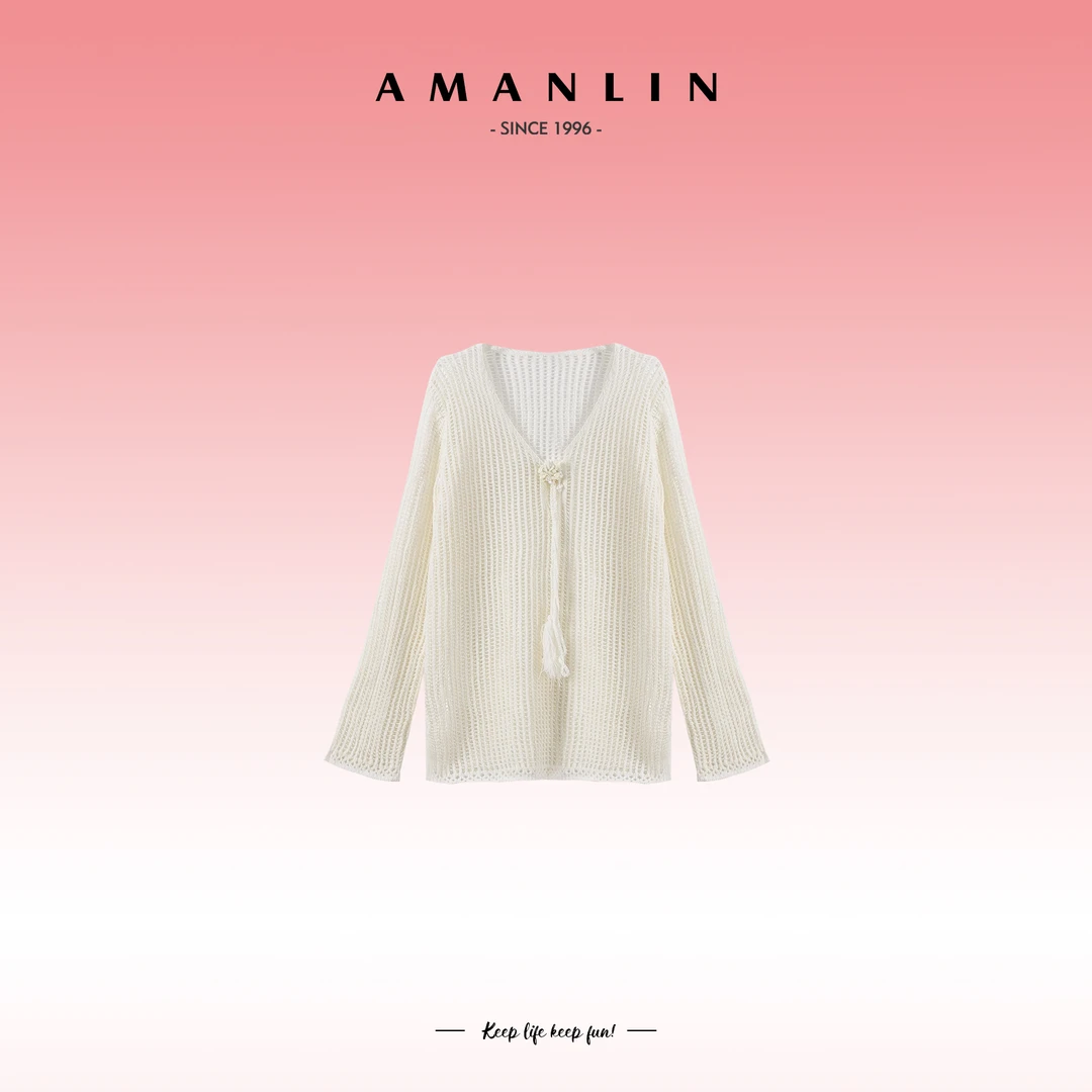 AMANLIN/阿谩琳欧若风百搭套头镂空气质时尚长袖时尚上衣Y595753