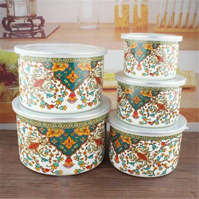 【简爱好物】网红搪瓷泡面锅水果盘汤锅五件套