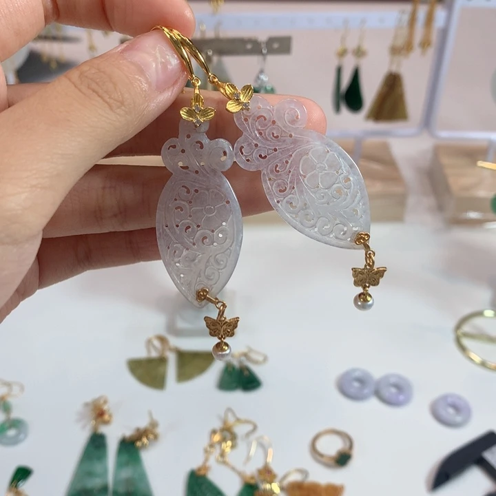 银S925镶嵌翡翠耳饰耳饰