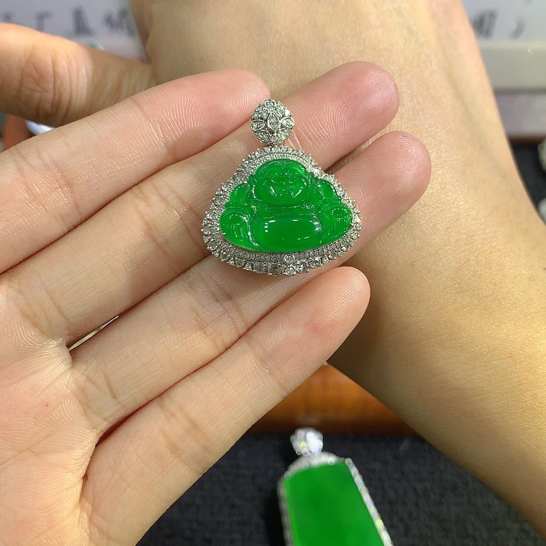 翡翠18K金镶嵌吊坠(不含链)佛公