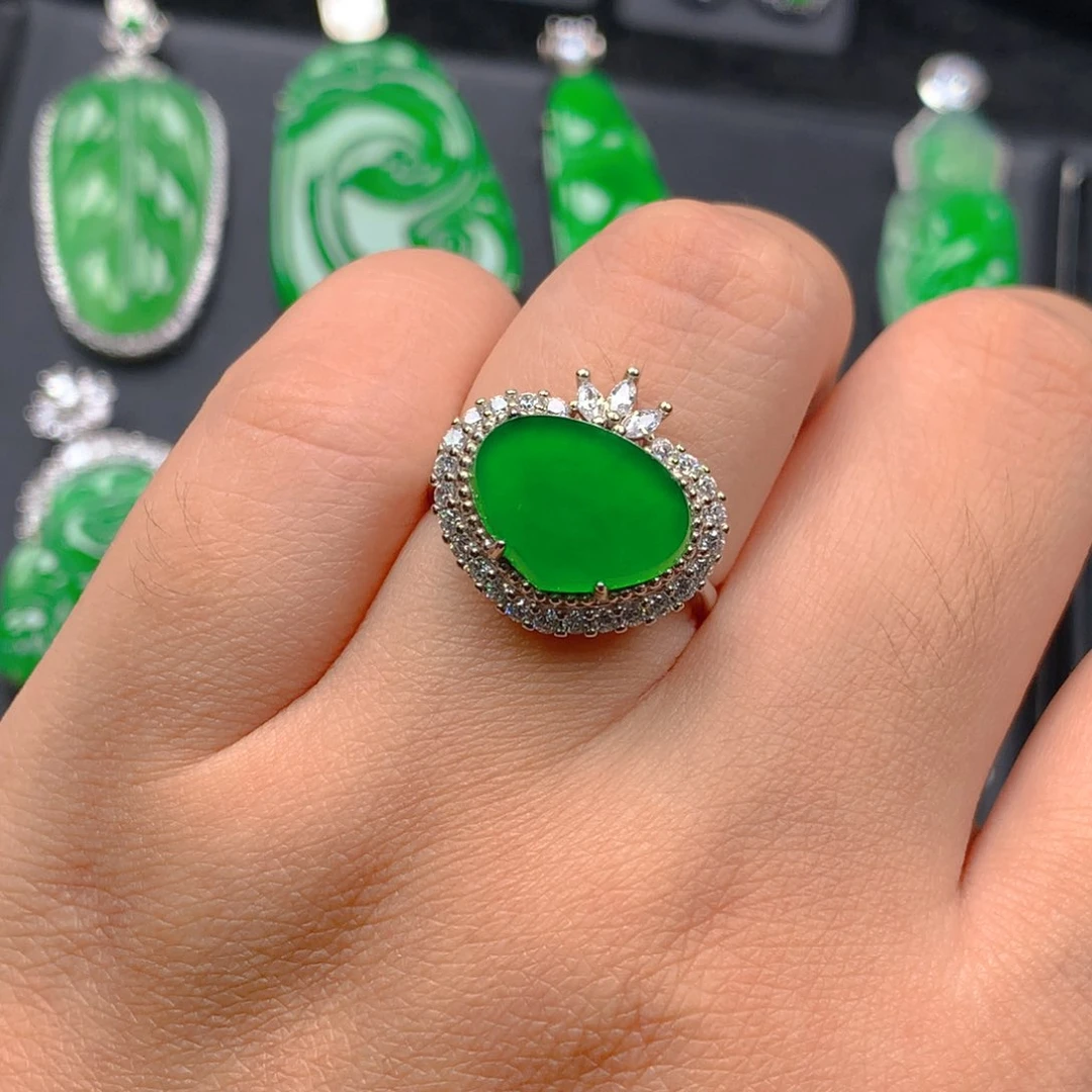 银S925镶嵌戒指翡翠翡翠