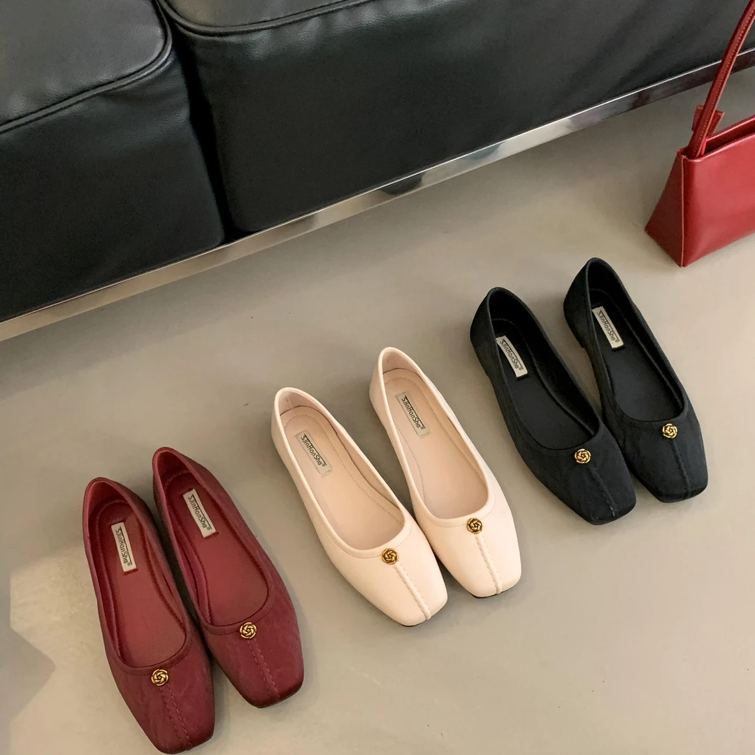 【DR高奢款】法式复古小方头平底鞋女秋冬新款懒人一脚蹬浅口单鞋