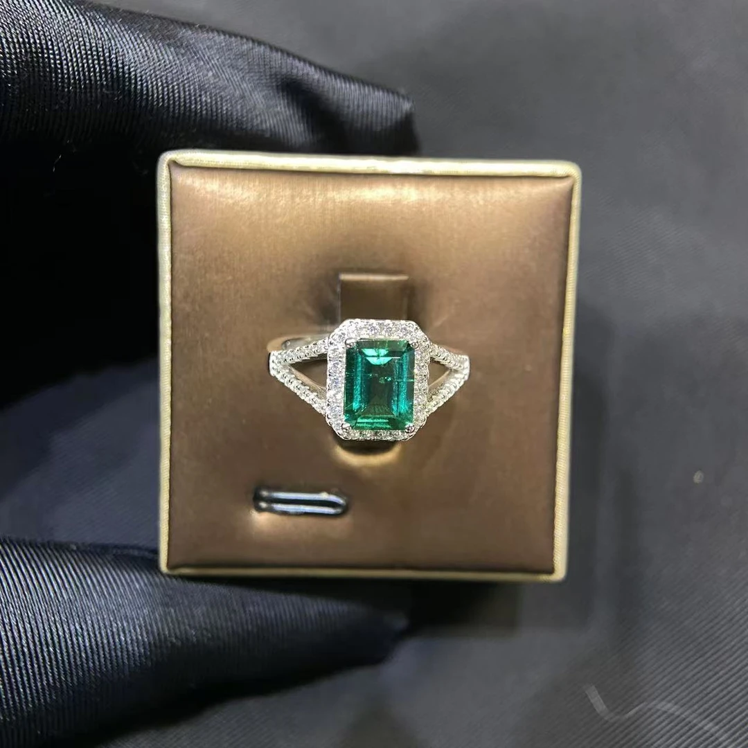 培育祖母绿培育祖母绿珍藏级木佐色祖母绿精工戒指银镀厚金-2409