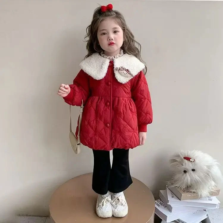 女童红色外套秋冬季2025新款洋气儿童公主上衣冬装宝宝衣服