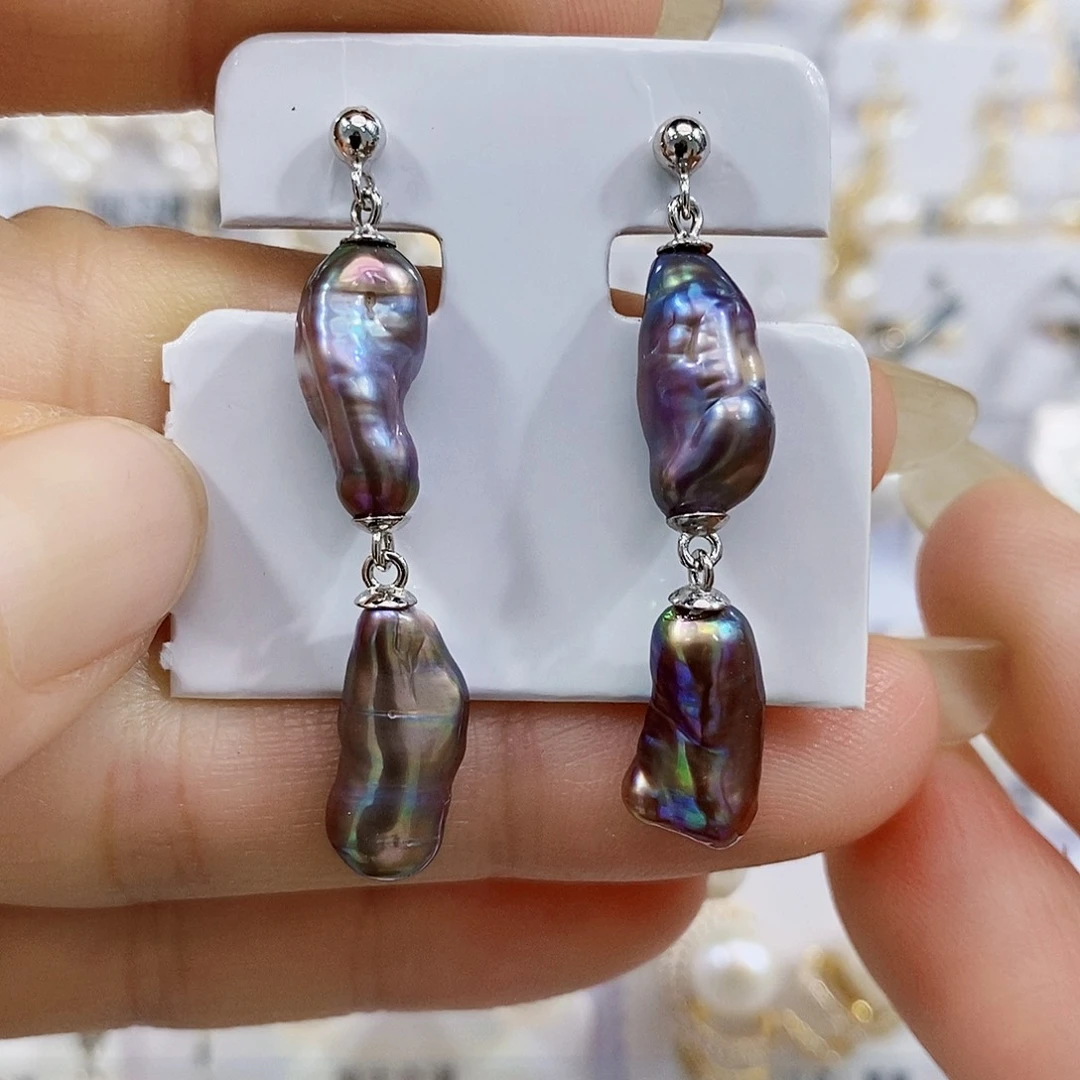 银S925镶嵌淡水珍珠耳饰