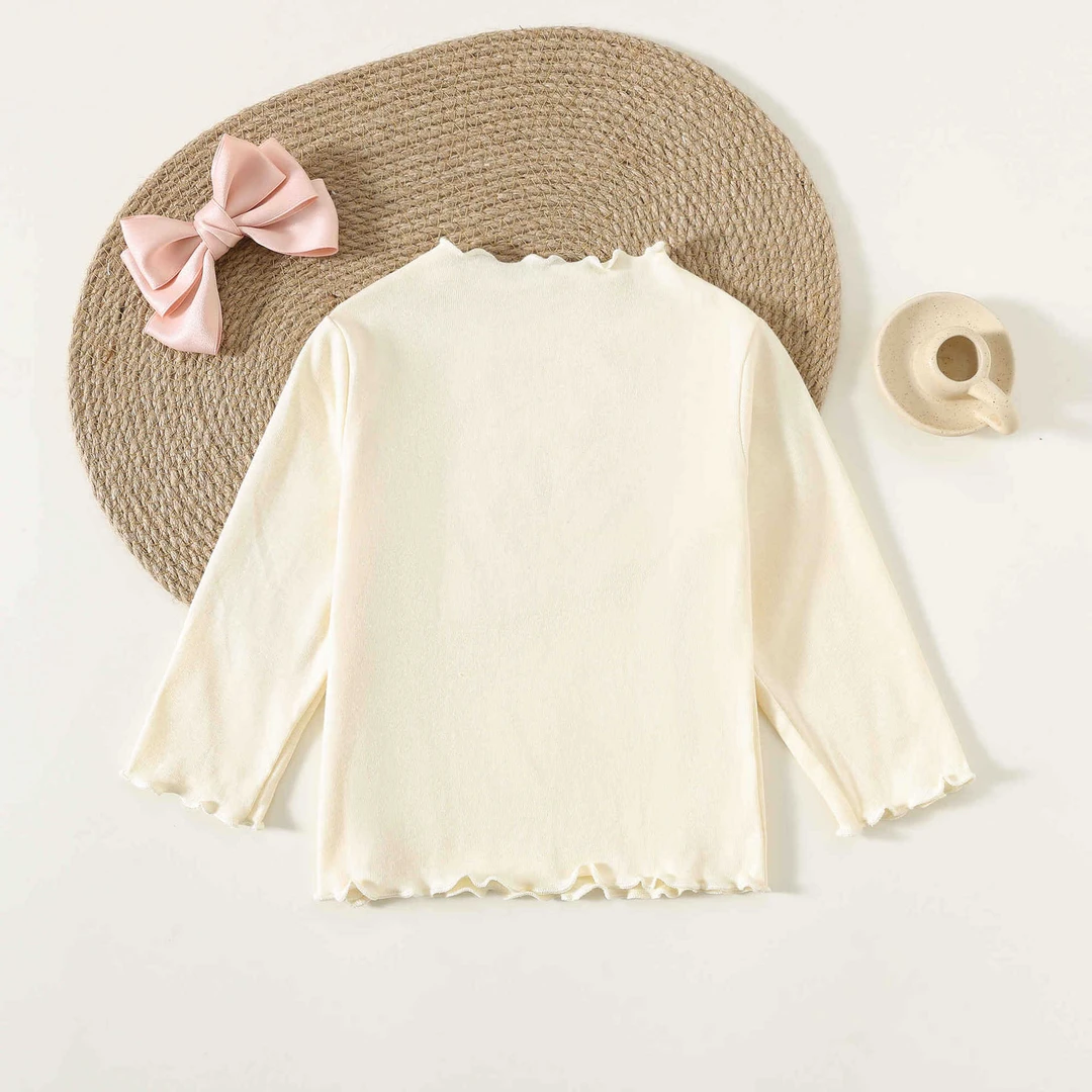 打底百搭纯色花边宝宝儿童T恤新款女童木耳边半女宝宝洋气秋装