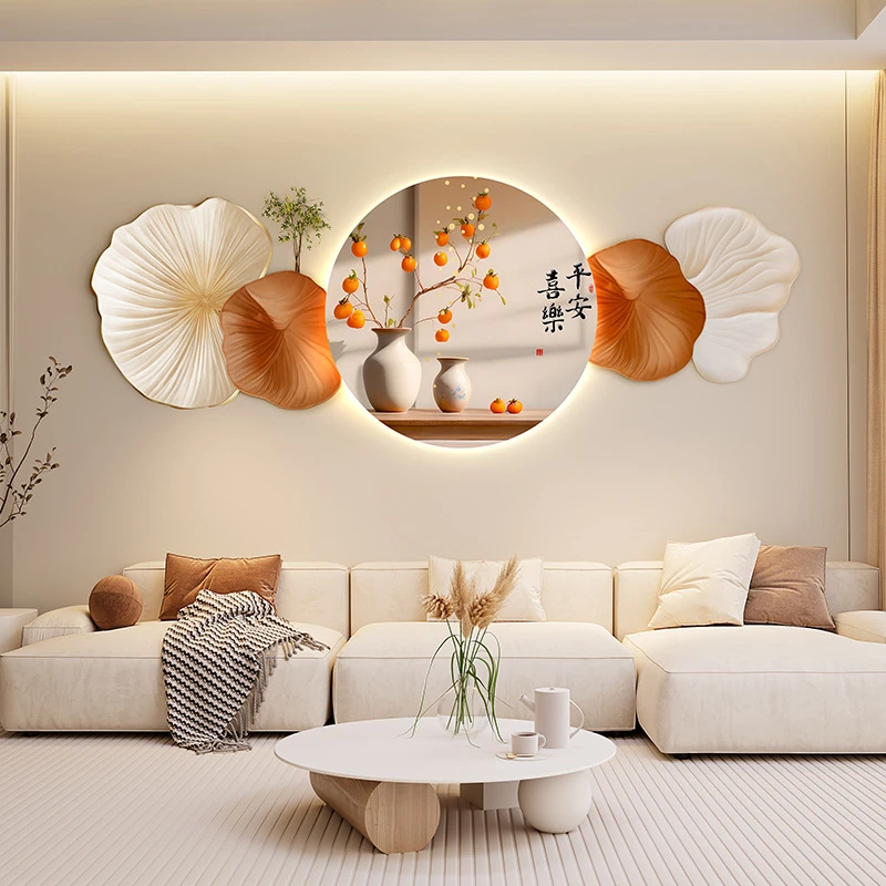 新款轻奢客厅装饰画创意背景墙挂画奶油风LED灯画餐厅高级感壁画