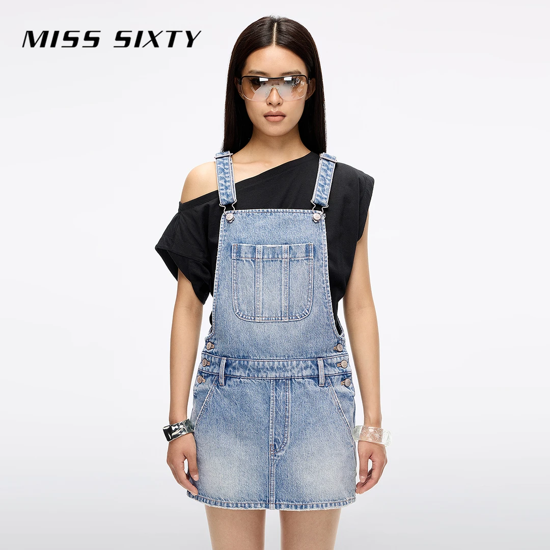 Miss Sixty2025秋季新款牛仔背带连衣裙女复古磨破减龄休闲流光风
