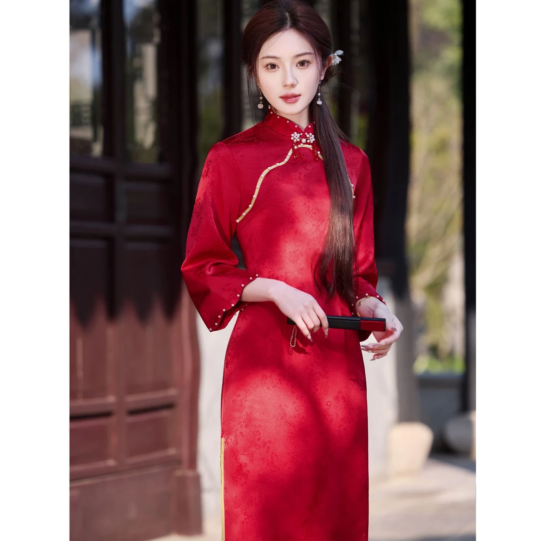 【花好月圆】新中式中国风定亲结婚新娘装遮肉显瘦小个子回门旗袍