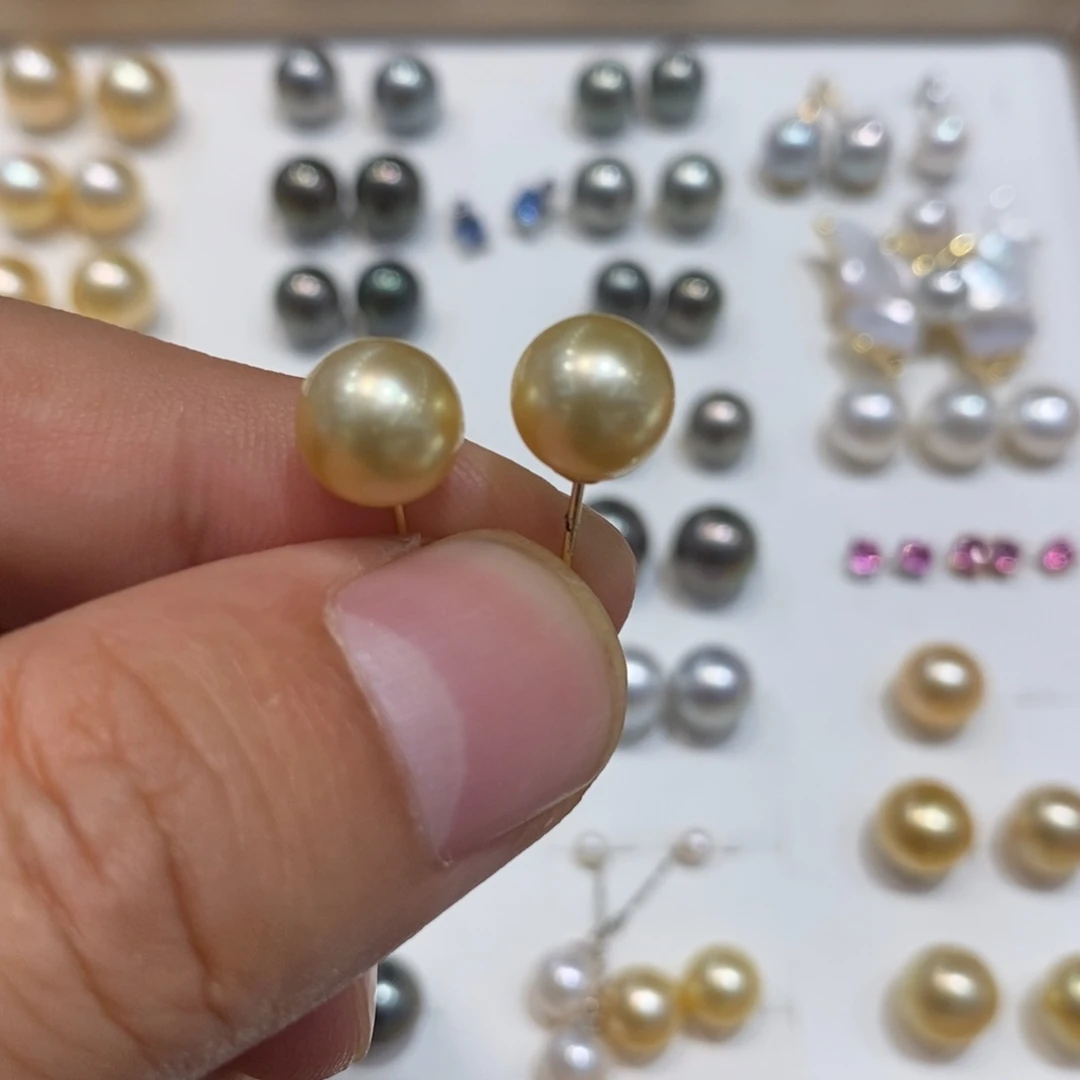 海水珍珠耳饰18K金镶嵌缅甸金珠