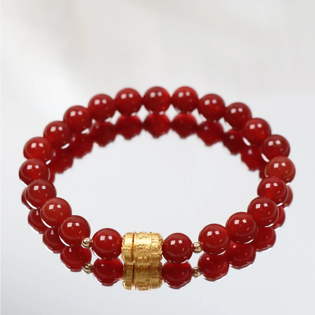 【金运】天然红玛瑙手串女款本命年水晶红色手链女生红玛瑙手串