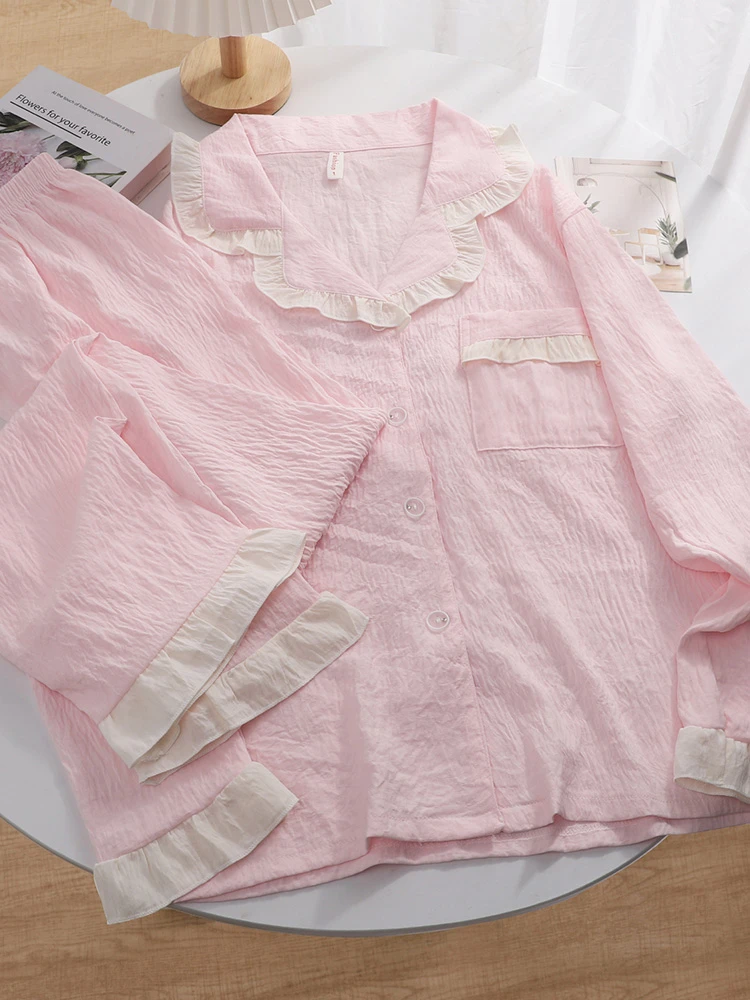 睡衣女2025春秋新款甜美花边公主风长袖开衫学生可外穿家居服套装