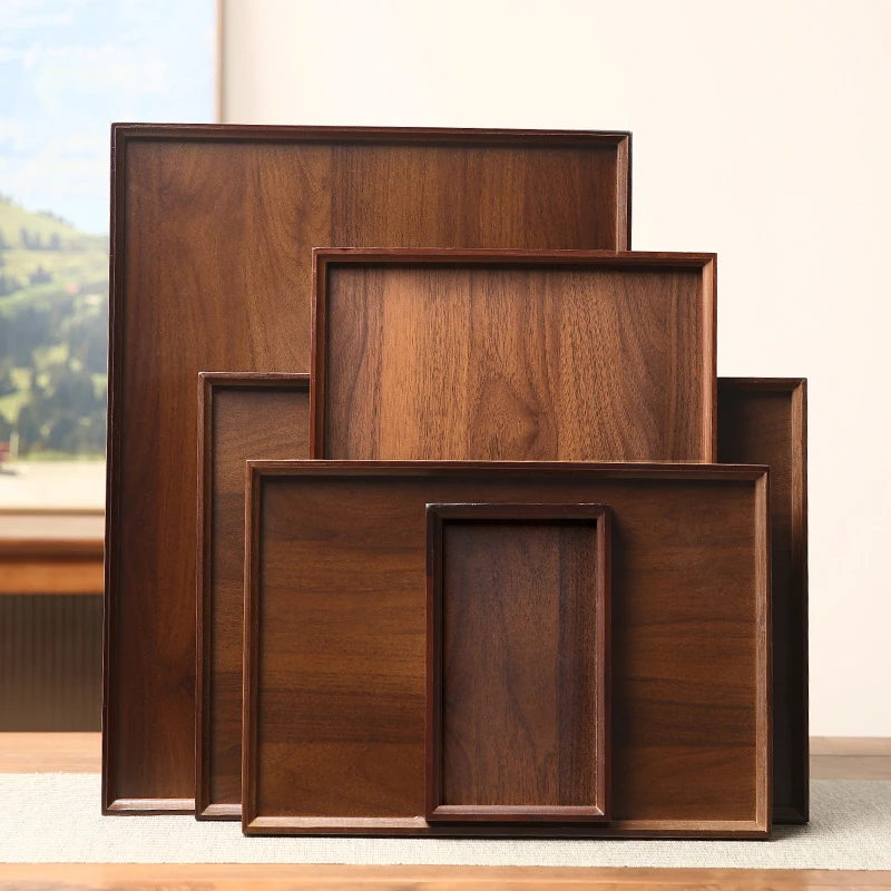 拉手托盘茶具茶盘酒店餐厅展示盘子复古深色水杯长方形家用博古架