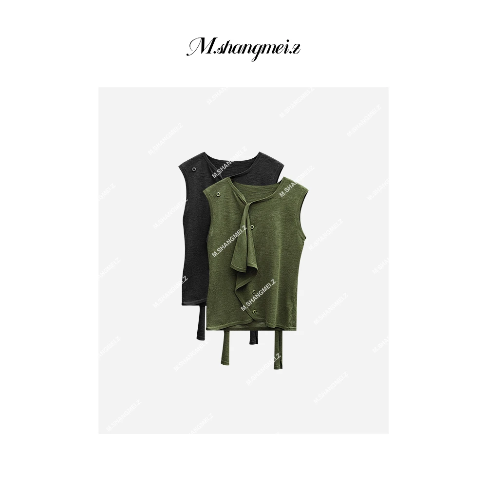 M.SHANGMEI.Z/沐熙【竹节花纱】美大哥休闲百搭无袖潮流上衣x050414