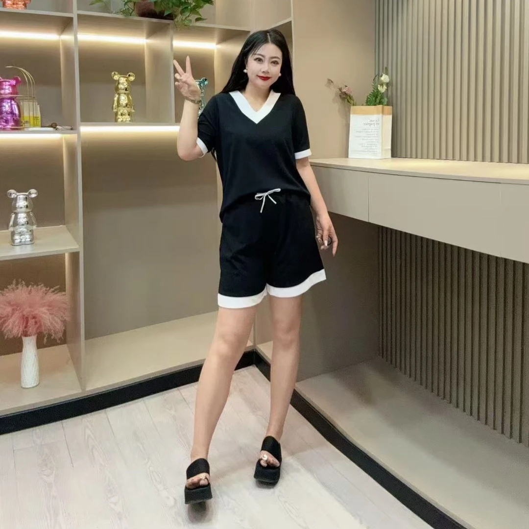 夏季短裤套装-玲 8081时尚休闲拼接透气夏日款胖MM大码女装新款