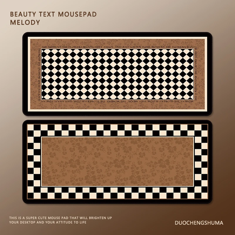 法式复古鼠标垫超大号高颜值办公室中古风格子印花加厚定制桌垫子