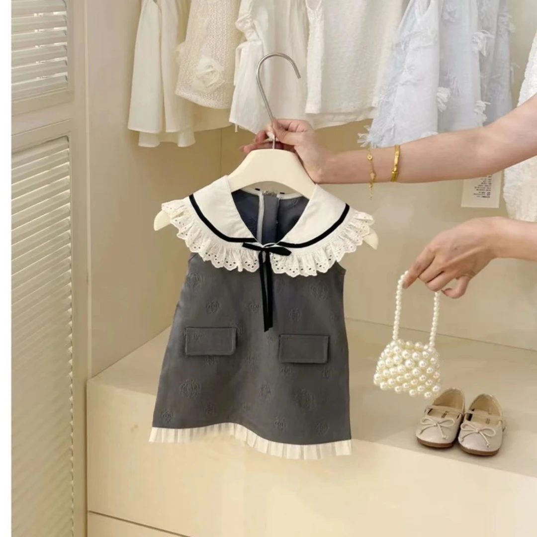 50013女童夏季海军领背心裙宝宝洋气时髦连衣裙公主裙新款外穿裙