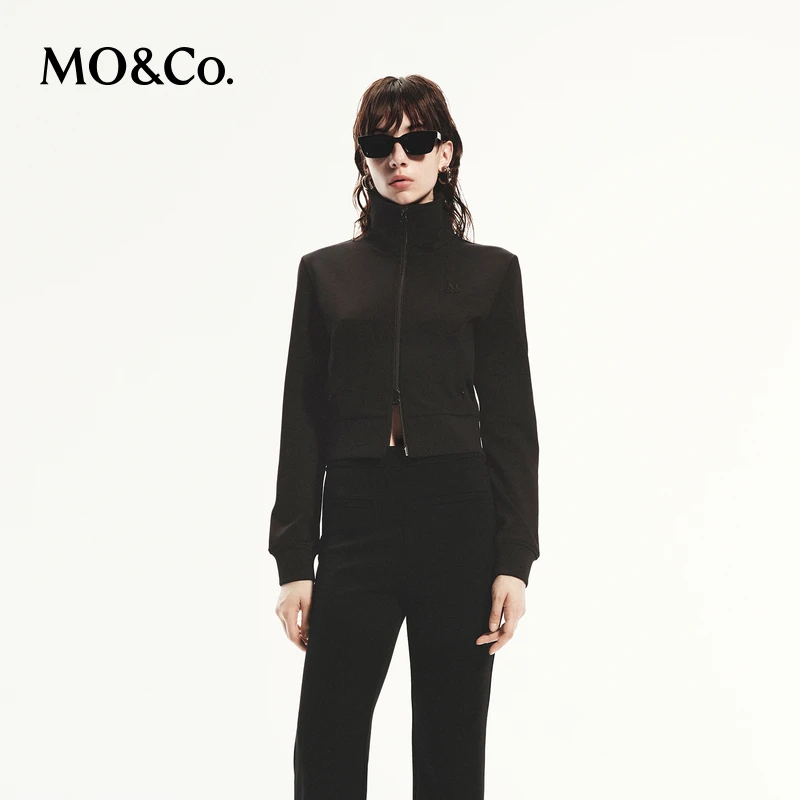 【诗语专属】MOCO秋时装短款双开链收腰高领夹克外套MBD3JKT013