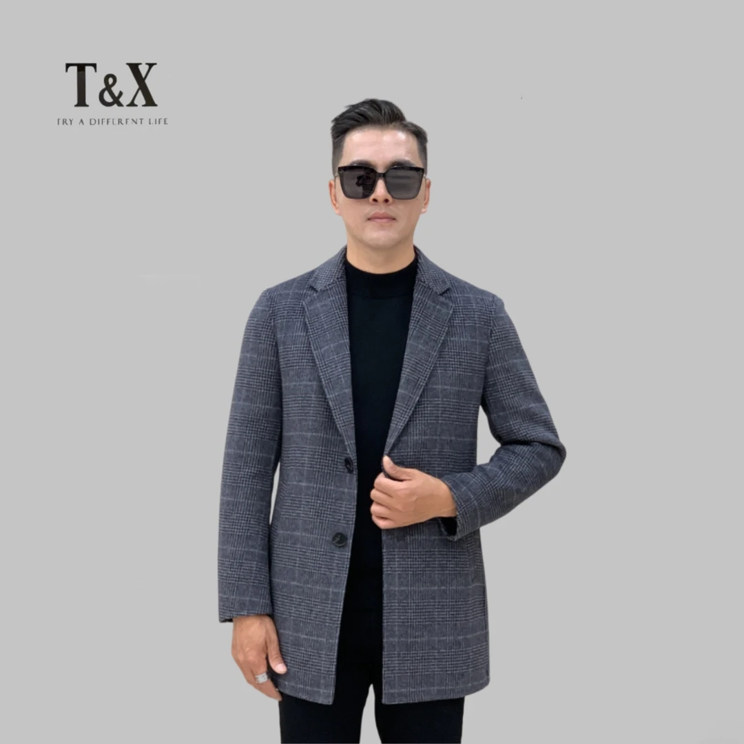 T&X/梯形男士冬季保暖韩版格子长款风衣百搭外套 加厚-内胆可拆卸