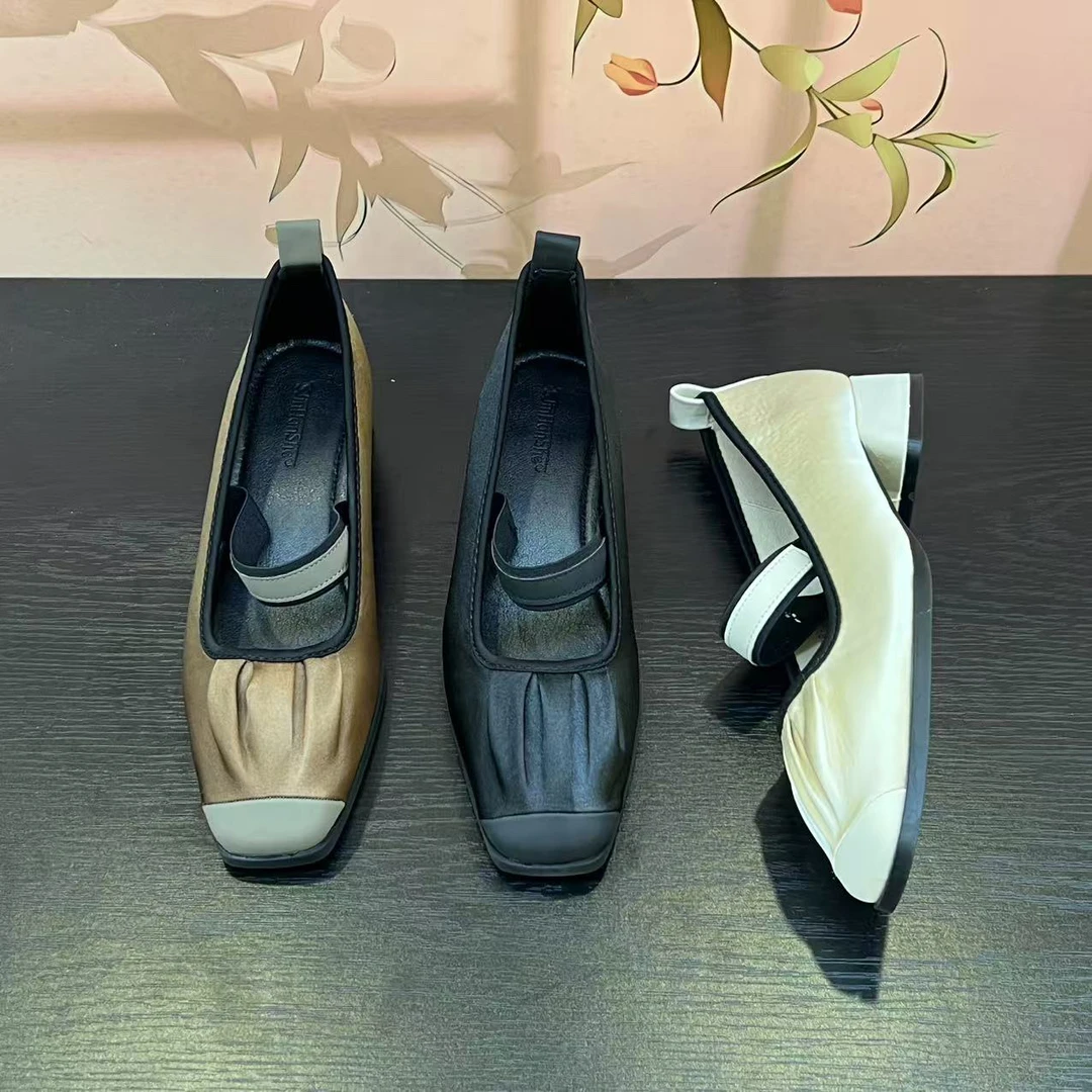 玛丽珍鞋春夏新款一字带奶奶鞋粗跟中跟方头单鞋 626-25