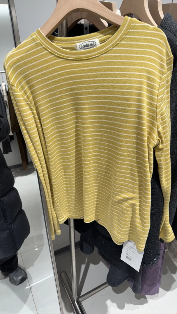 韩国条纹打底衫黄色