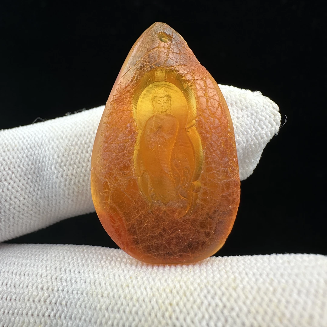 D3267【瑕疵】天然原矿蜜蜡 雕刻牌21*35.7*8mm支持复检假一罚十