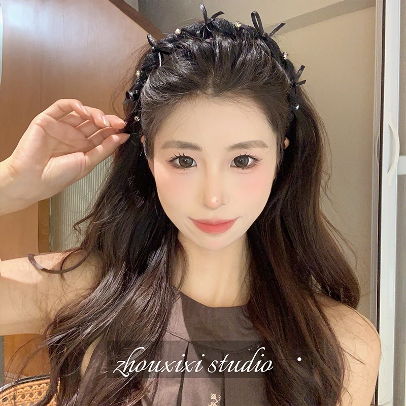 优雅气质钻钻蝴蝶结带齿发箍女高颅顶时尚高级感外出压发发卡头箍