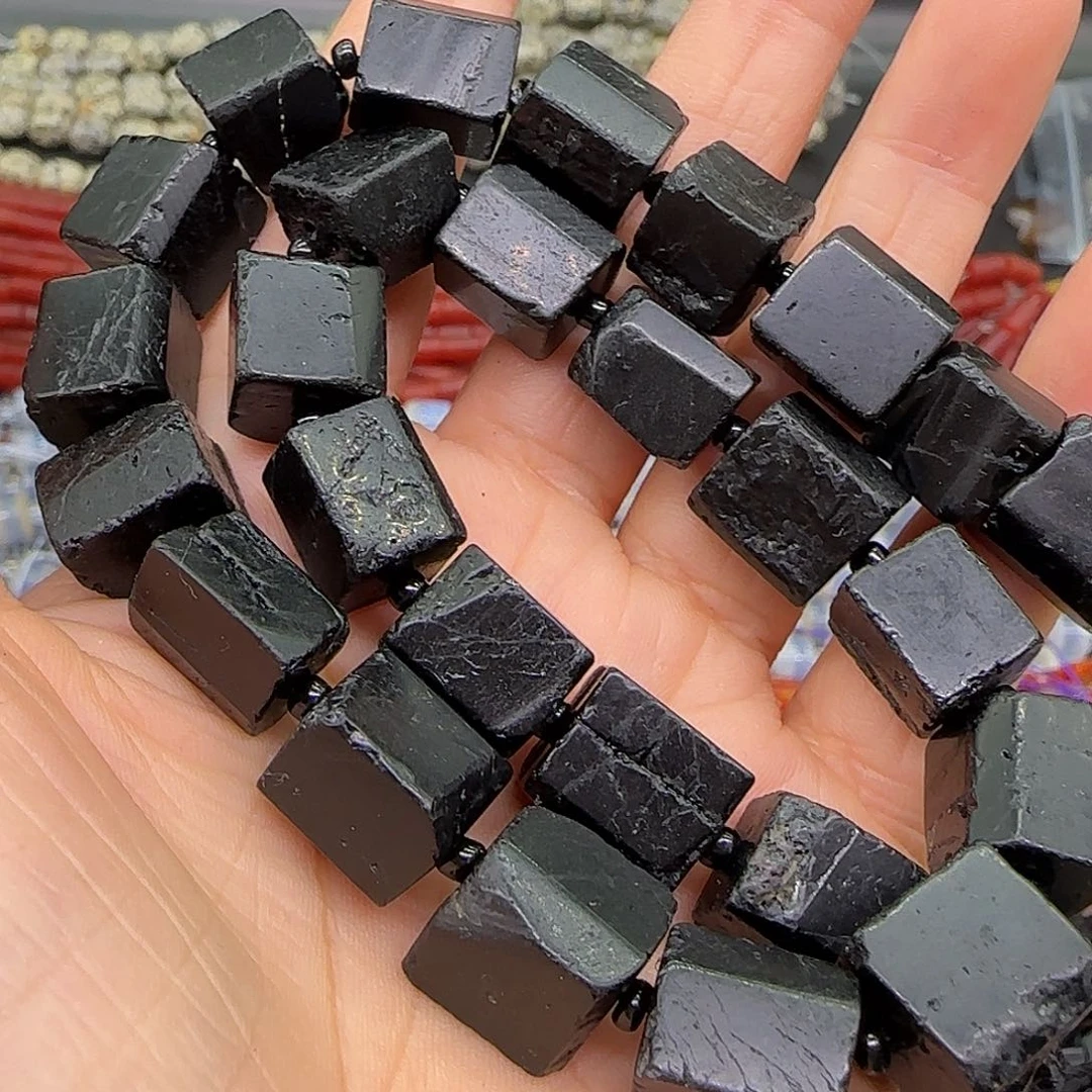 玛瑙/玉髓合金珠宝半成品黑碧玺9mm一条