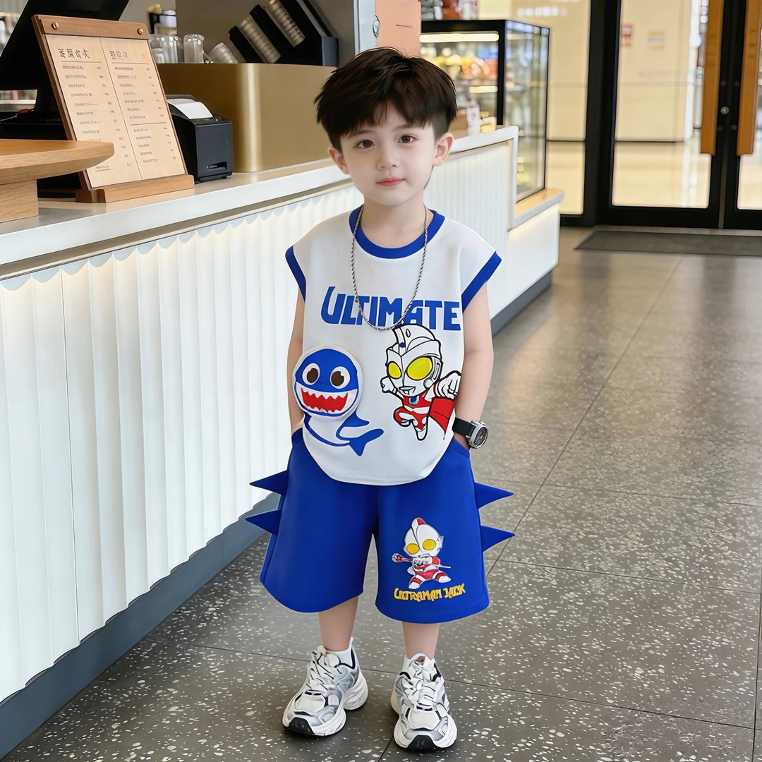 奥特曼衣服2026新款男童夏季无袖衣服套装新款卡通宝宝痞帅潮酷