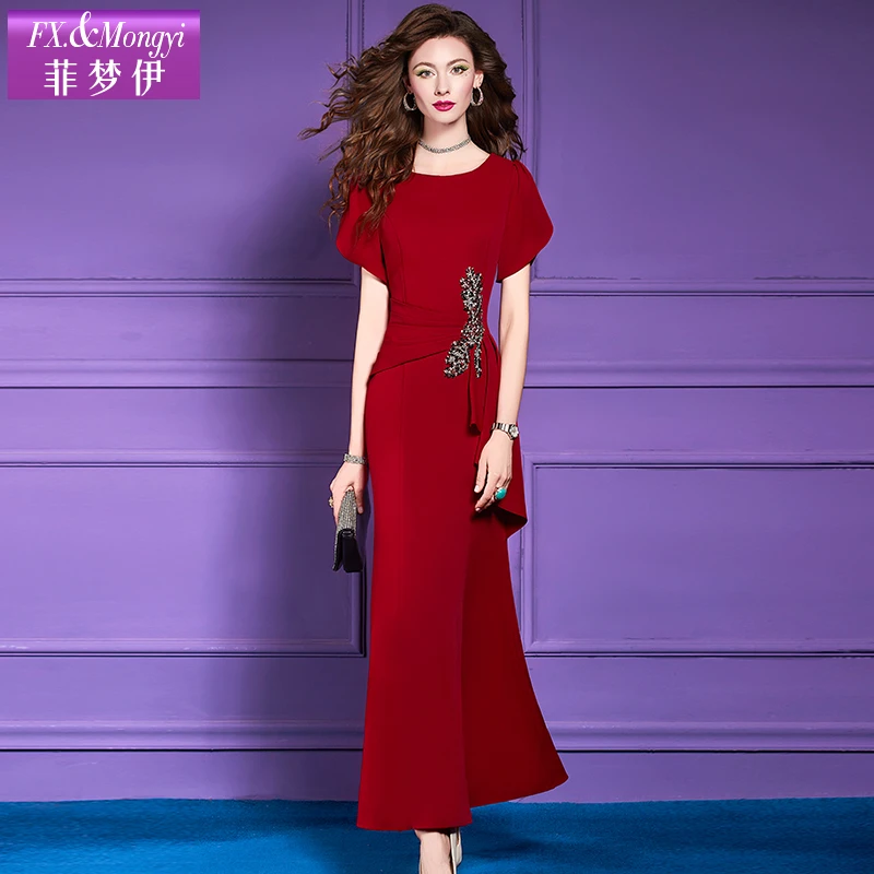 菲梦伊夏季高贵婚礼婚宴名媛红色时尚连衣裙63518喜婆婆妈妈新装