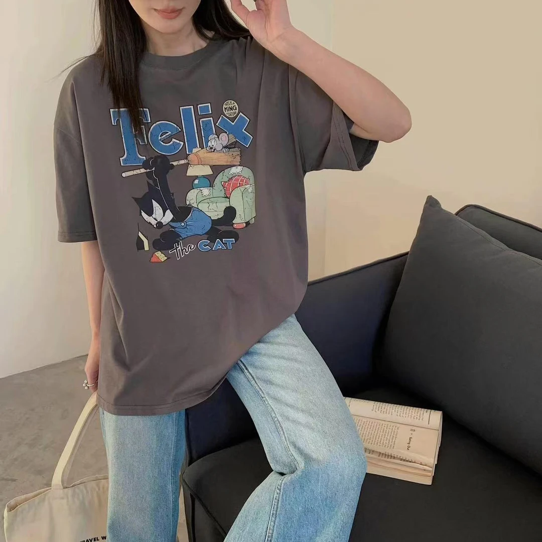 今喜 韩系简约气质印花短袖宽松大版T恤女夏季新百搭显瘦半袖上衣